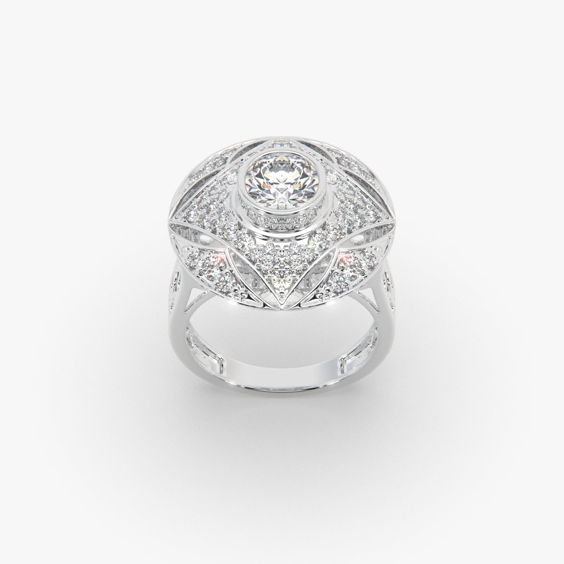 Sstringz Grand Regal Moissanite Diamond Dome Cocktail Ring – Pavé Halo Statement Ring for Women