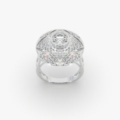 Sstringz Grand Regal Moissanite Diamond Dome Cocktail Ring – Pavé Halo Statement Ring for Women
