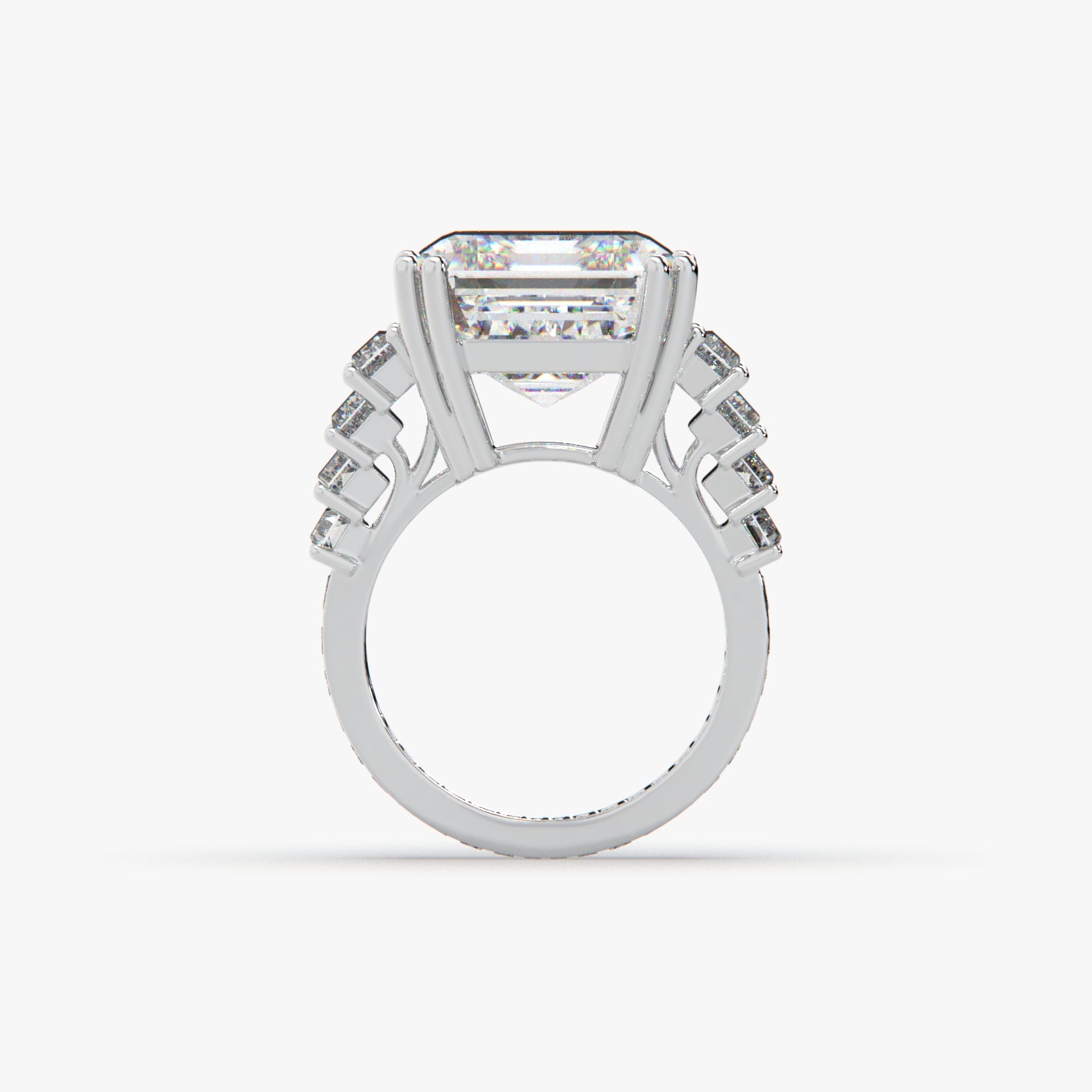 Emerald-Cut Solitaire Luxe Baguette Pavilion Statement Ring