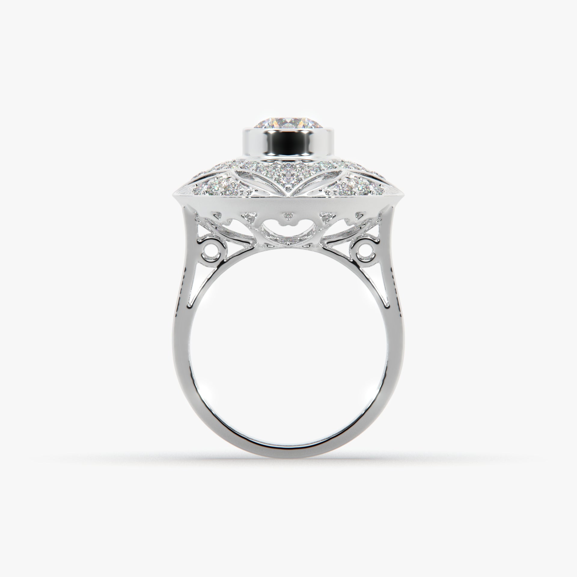 Sstringz Grand Regal Moissanite Diamond Dome Cocktail Ring – Pavé Halo Statement Ring for Women