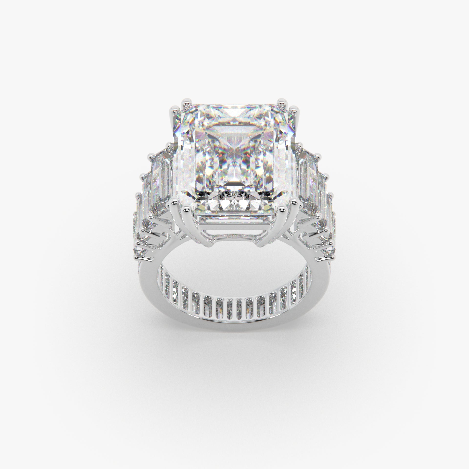 Emerald-Cut Solitaire Luxe Baguette Pavilion Statement Ring