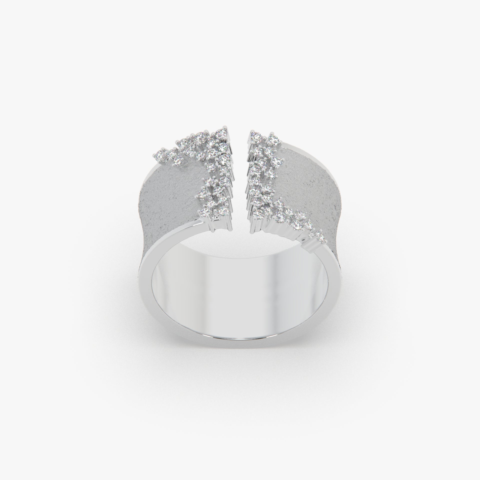 Textured Wide Open Band Ring with Clustered Moissanite Diamonds
