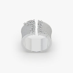 Textured Wide Open Band Ring with Clustered Moissanite Diamonds