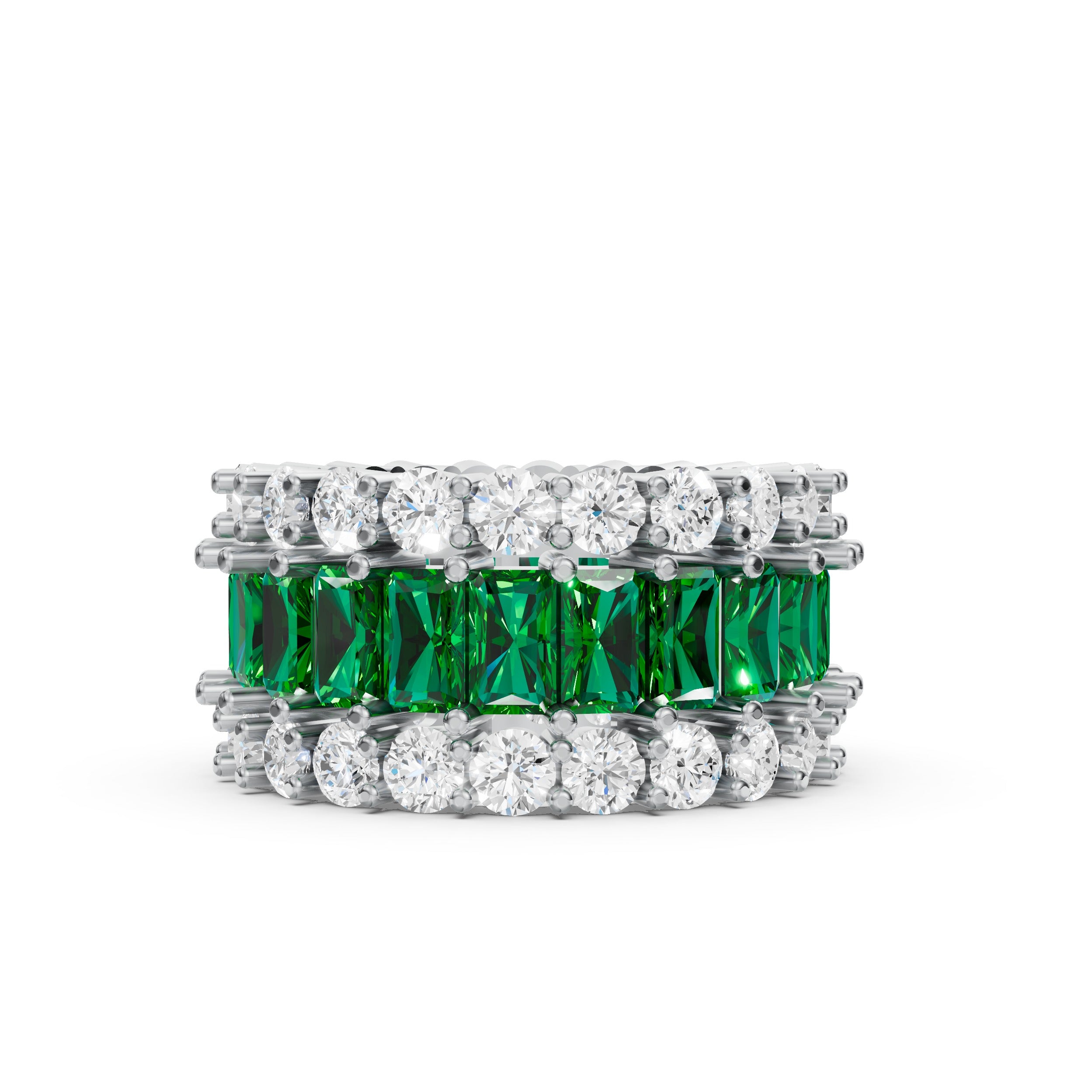 Sstringz Grand Luxe Triple-Row Radiant & Round Eternity Band –Sterling Silver