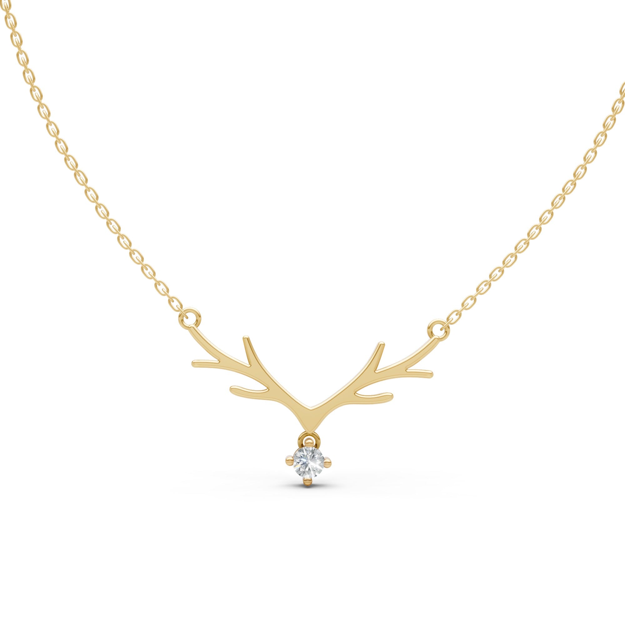 Minimal Antler Moissanite Diamond Pendant Necklace – 18K Gold-Plated Elegant Statement Chain