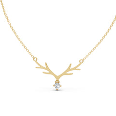 Minimal Antler Moissanite Diamond Pendant Necklace – 18K Gold-Plated Elegant Statement Chain