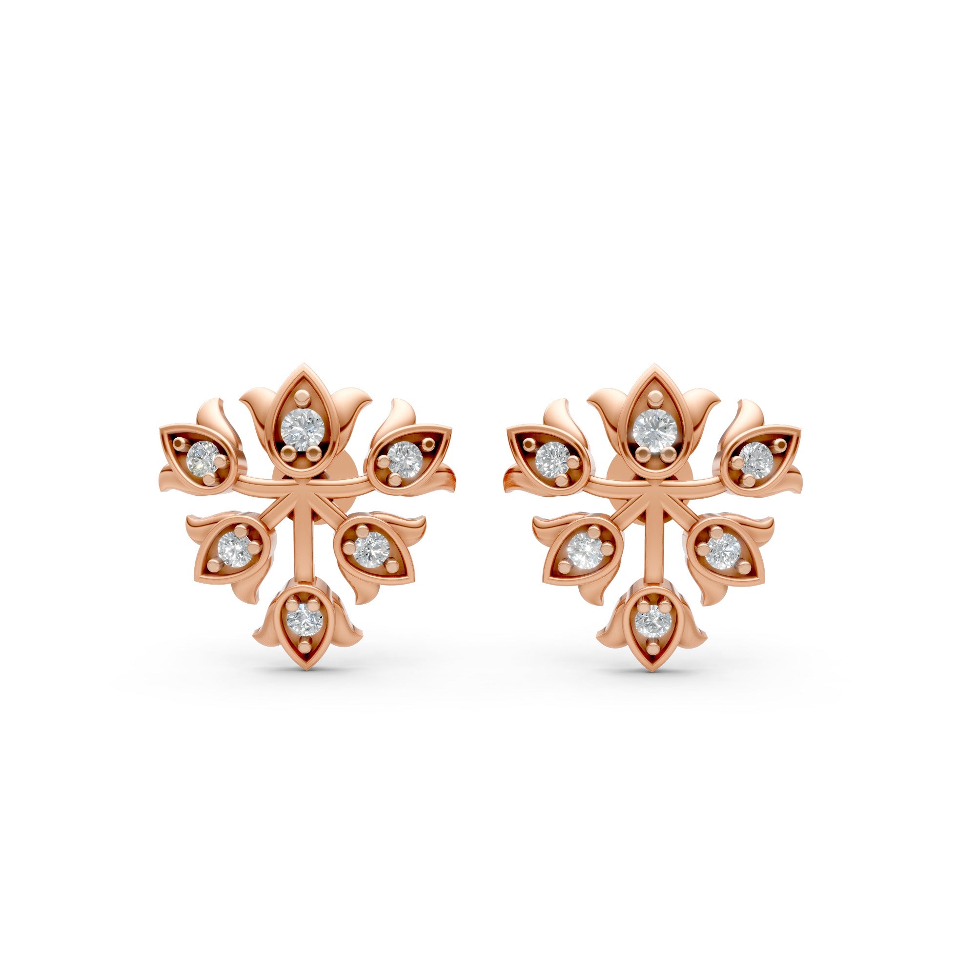 Rose Gold Floral Bloom Moissanite Diamond Stud Earrings