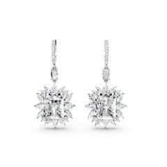 Radiant Emerald-Cut Halo Drop Earrings in Sterling Silver | Statement Bridal & Party Wear Danglers