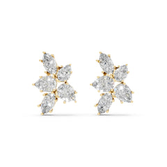 Marquise & Pear Cluster Floral Stud Earrings – 18K Gold-Plated Moissanite Diamonds Earrings