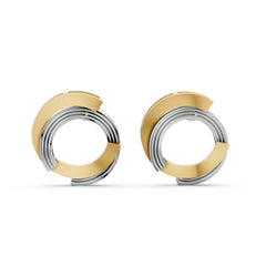 Dual-Tone Modern Spiral Circle Stud Earrings – 18K Gold Polish