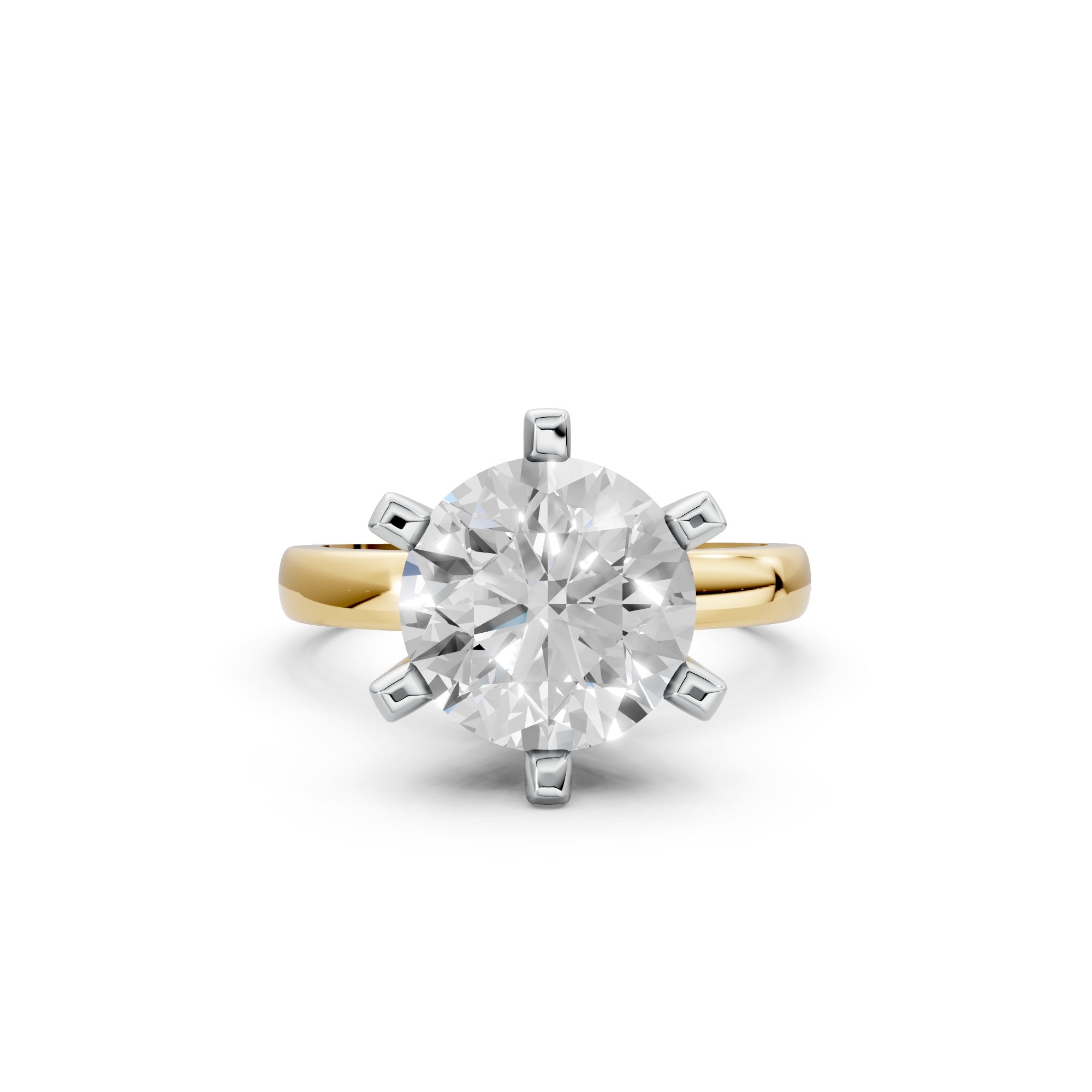 Classic Two-Tone Six-Prong Moissanite Solitaire Ring – 18K Gold Polish