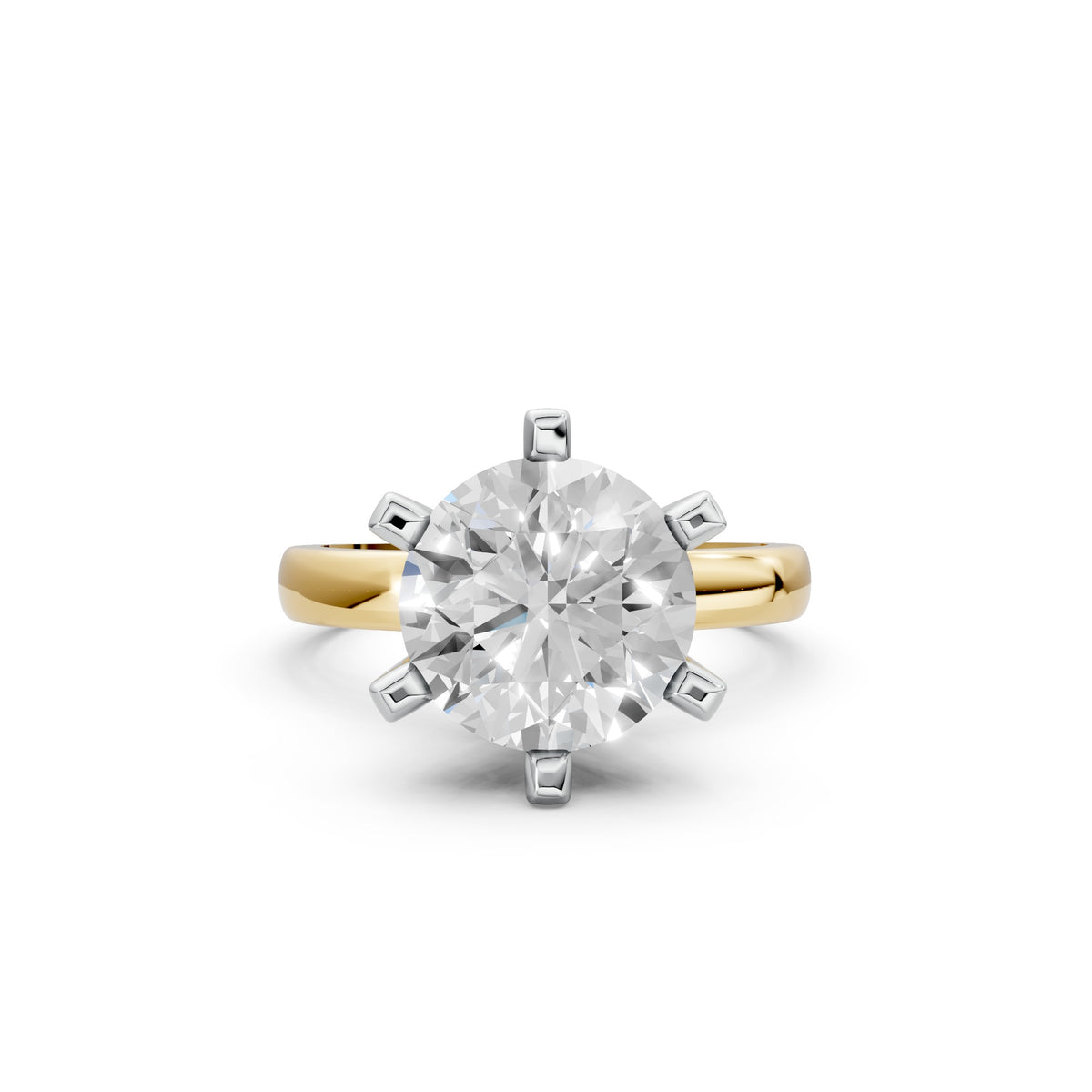 Classic Two-Tone Six-Prong Moissanite Solitaire Ring – 18K Gold Polish
