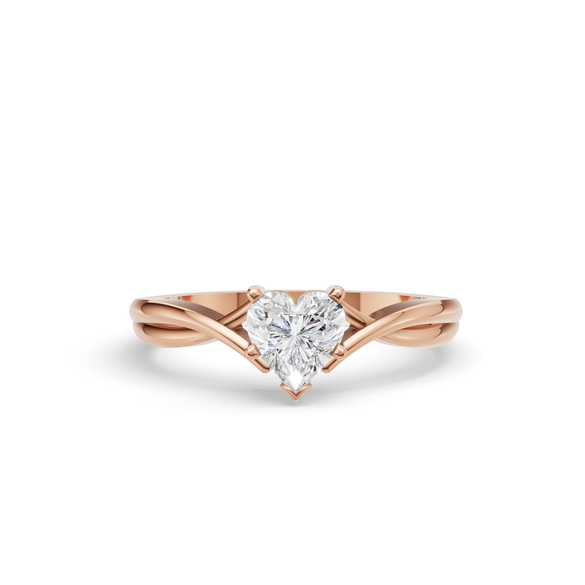 Rose Gold Plated Heart-Cut Solitaire Ring with Twisted Band Design