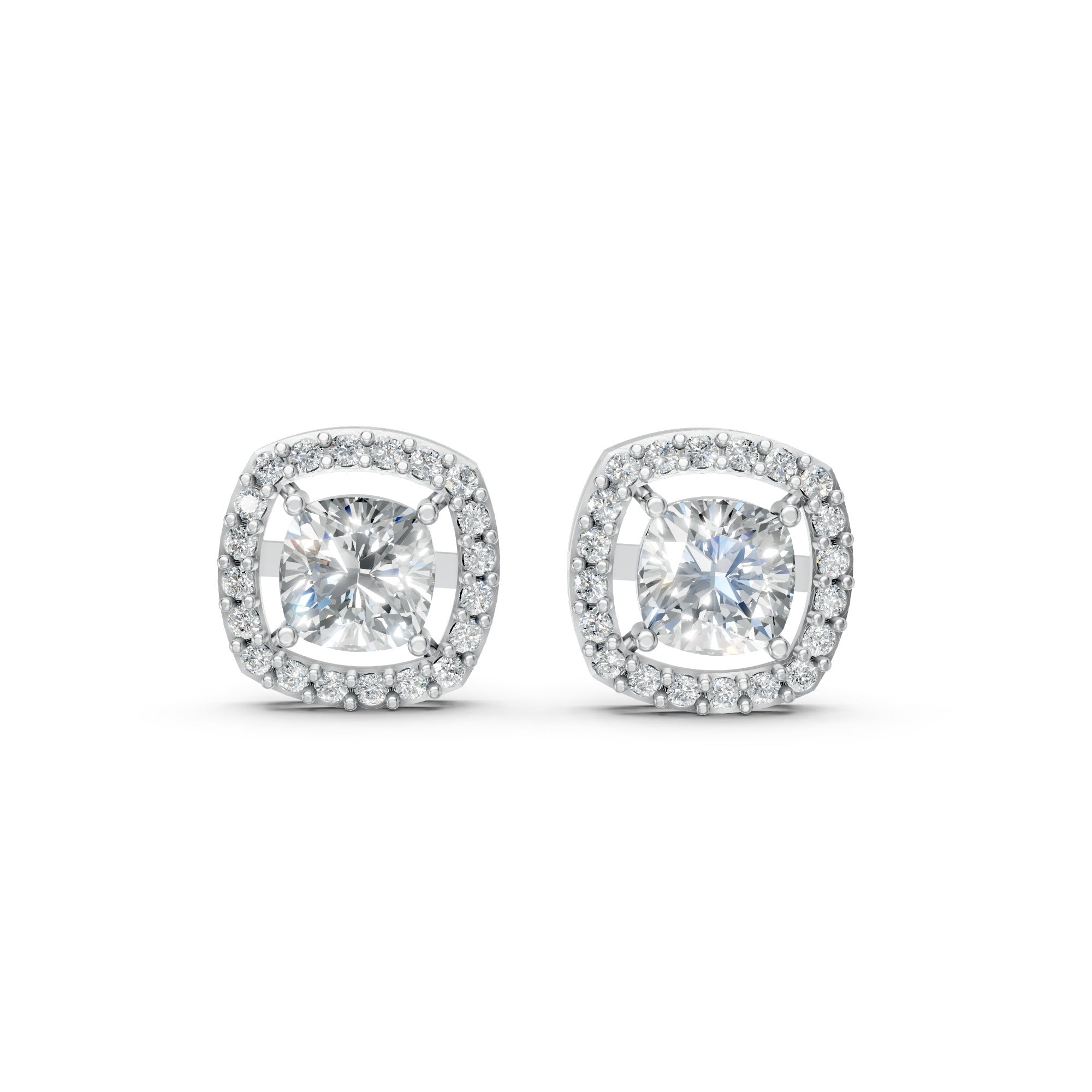 Cushion-Cut Halo Stud Earrings with Brilliant Moissanite Diamonds Center