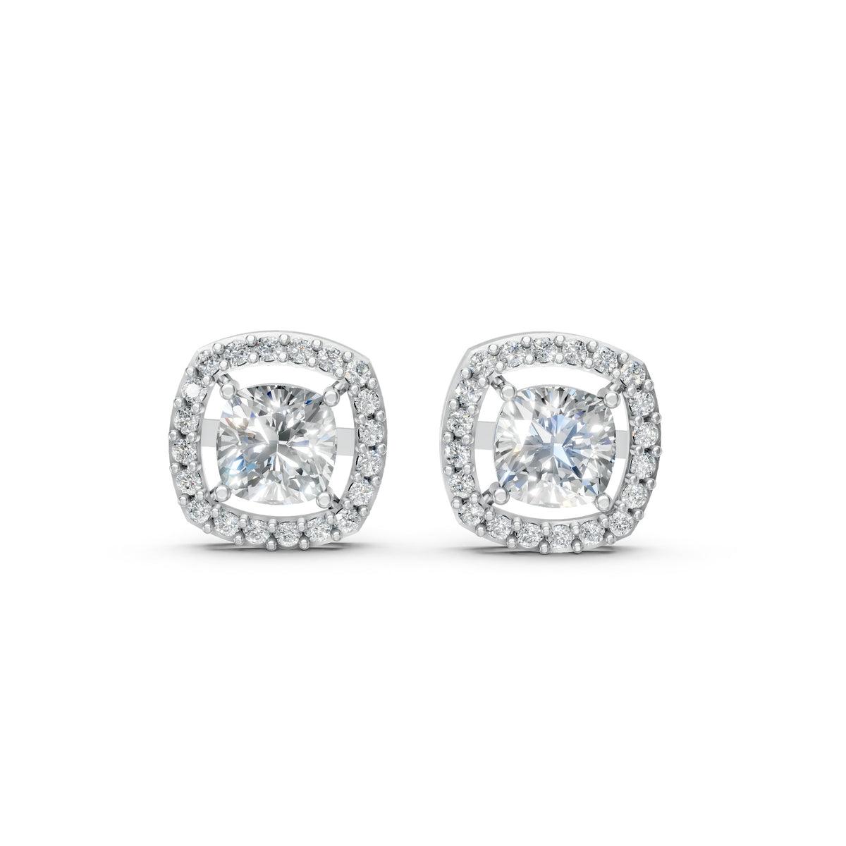 Cushion-Cut Halo Stud Earrings with Brilliant Moissanite Diamonds Center