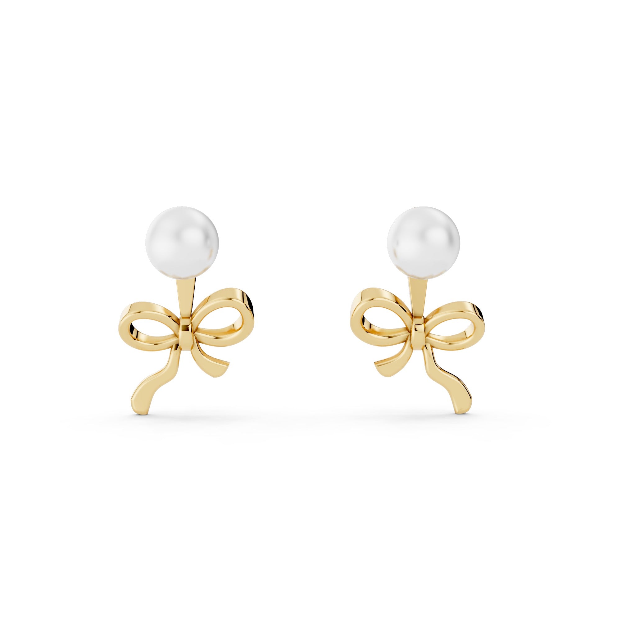 Sstringz Elegant Pearl Bow Stud Earrings – 18K Gold Plated | Minimal & Classy Daily Wear Earrings