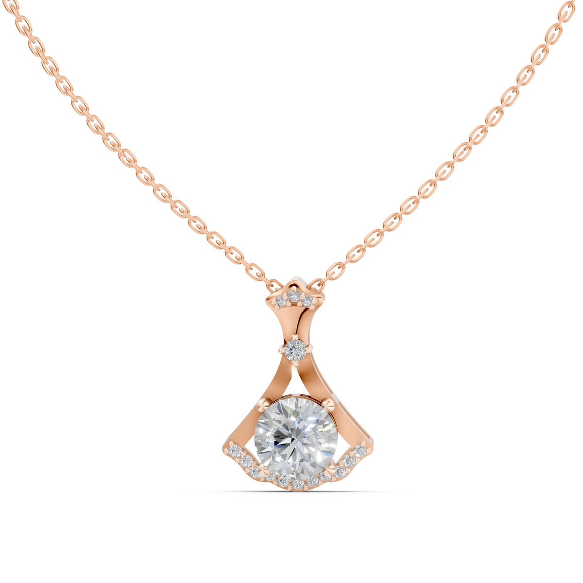 Rose Gold Crown‐Charm Halo Pendant