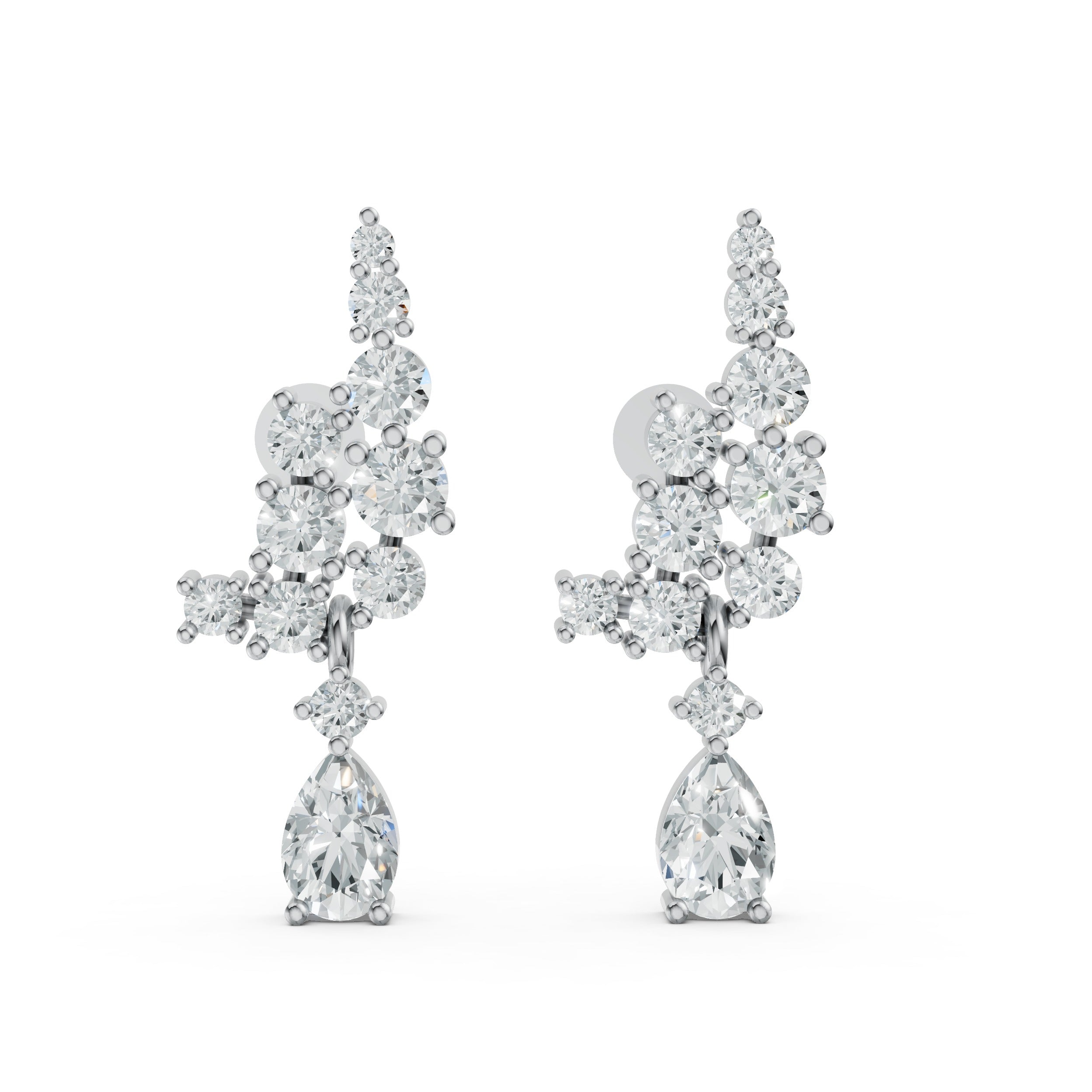 Sstringz Sparkling Cascade Cluster Stud Earrings – Moissanite Diamond in Sterling Silver
