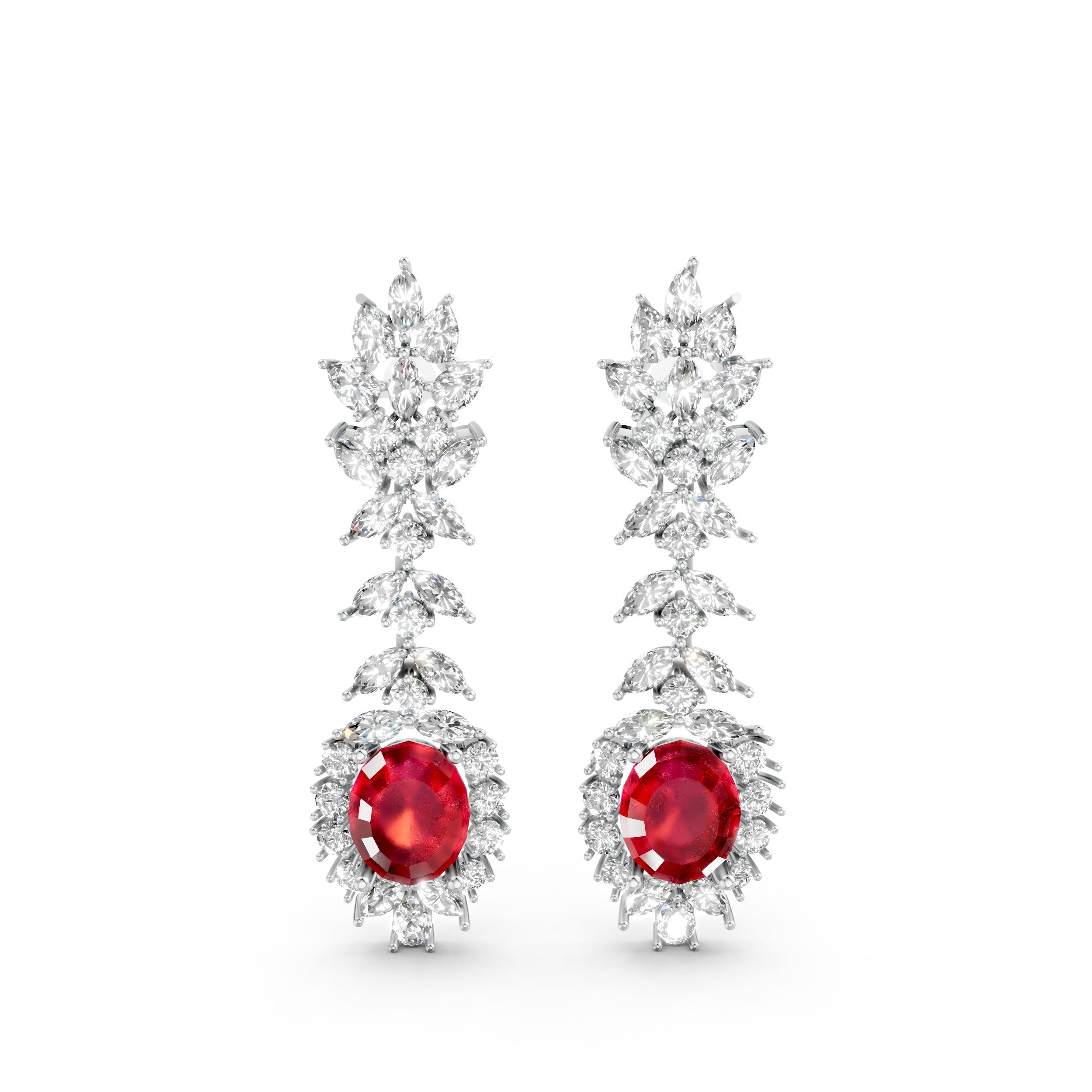 Ruby Radiance Marquise Cluster Dangle Earrings