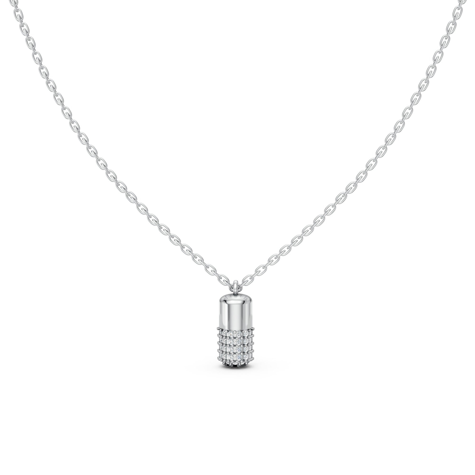 Cylinder Pavé Capsule Pendant Necklace – Sterling Silver