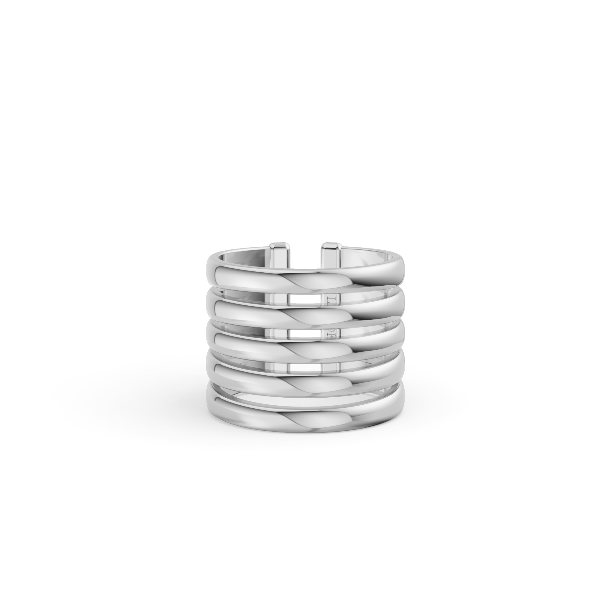 Modern Multi-Band Cuff Ring in High-Polish Rhodium Finish