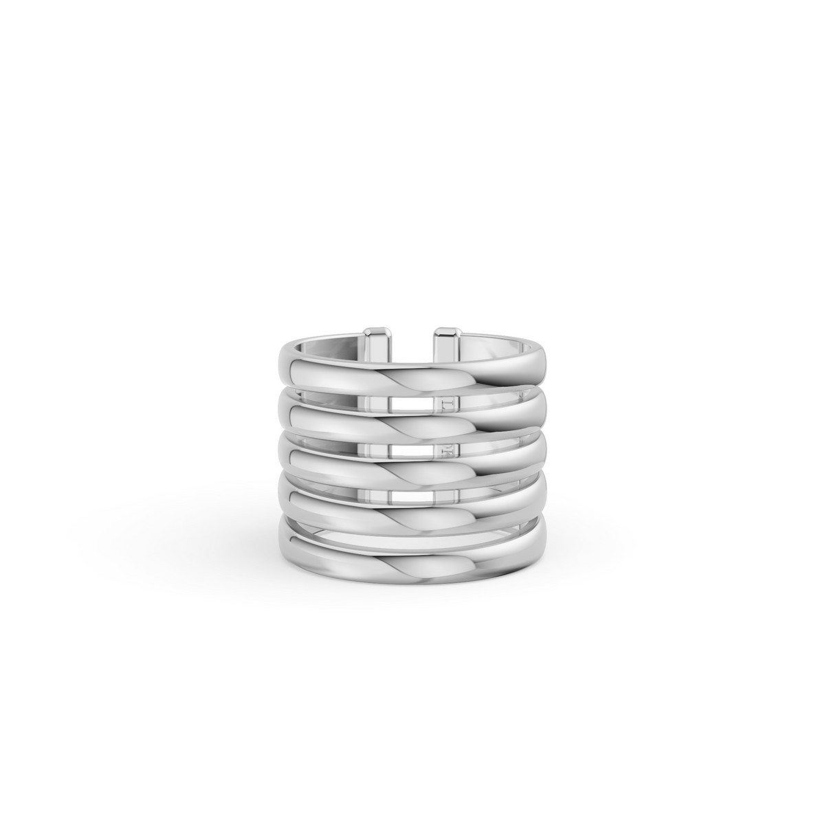 Modern Multi-Band Cuff Ring in High-Polish Rhodium Finish