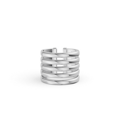 Modern Multi-Band Cuff Ring in High-Polish Rhodium Finish