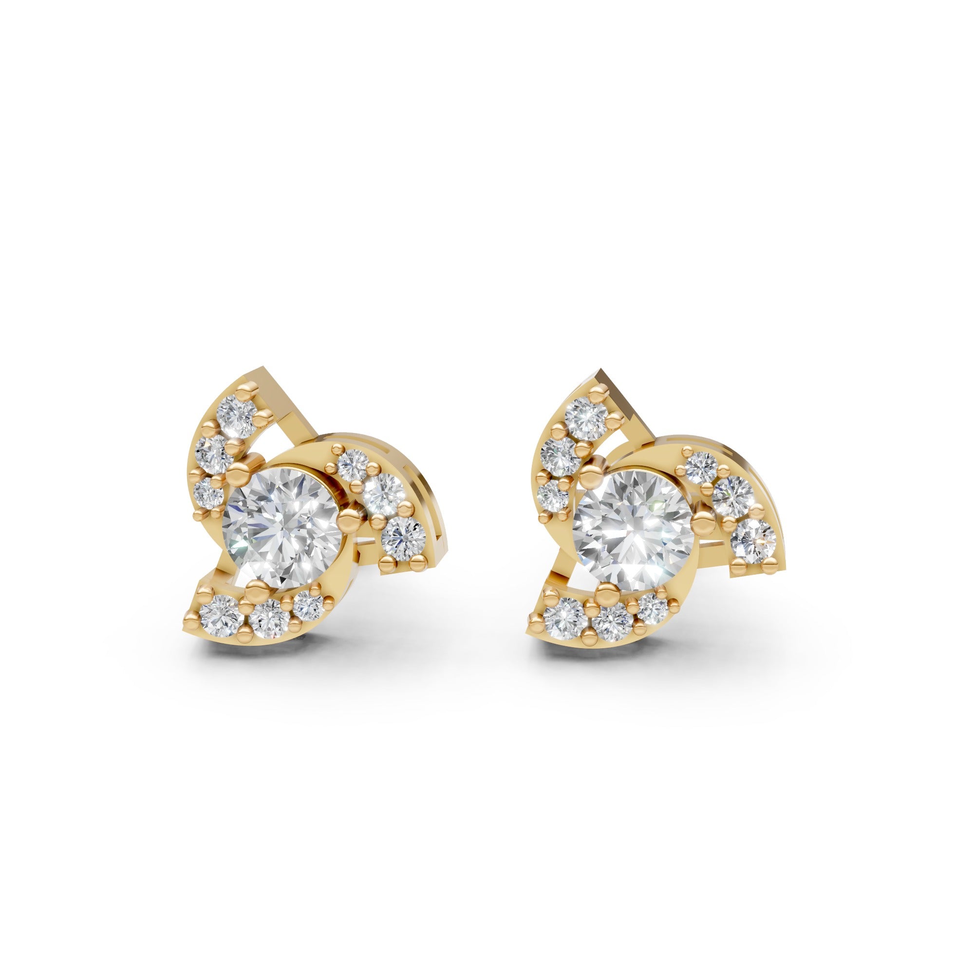 Trinity Swirl Halo Moissanite Diamond Stud Earrings – 18K Gold-Plated Designer Earrings