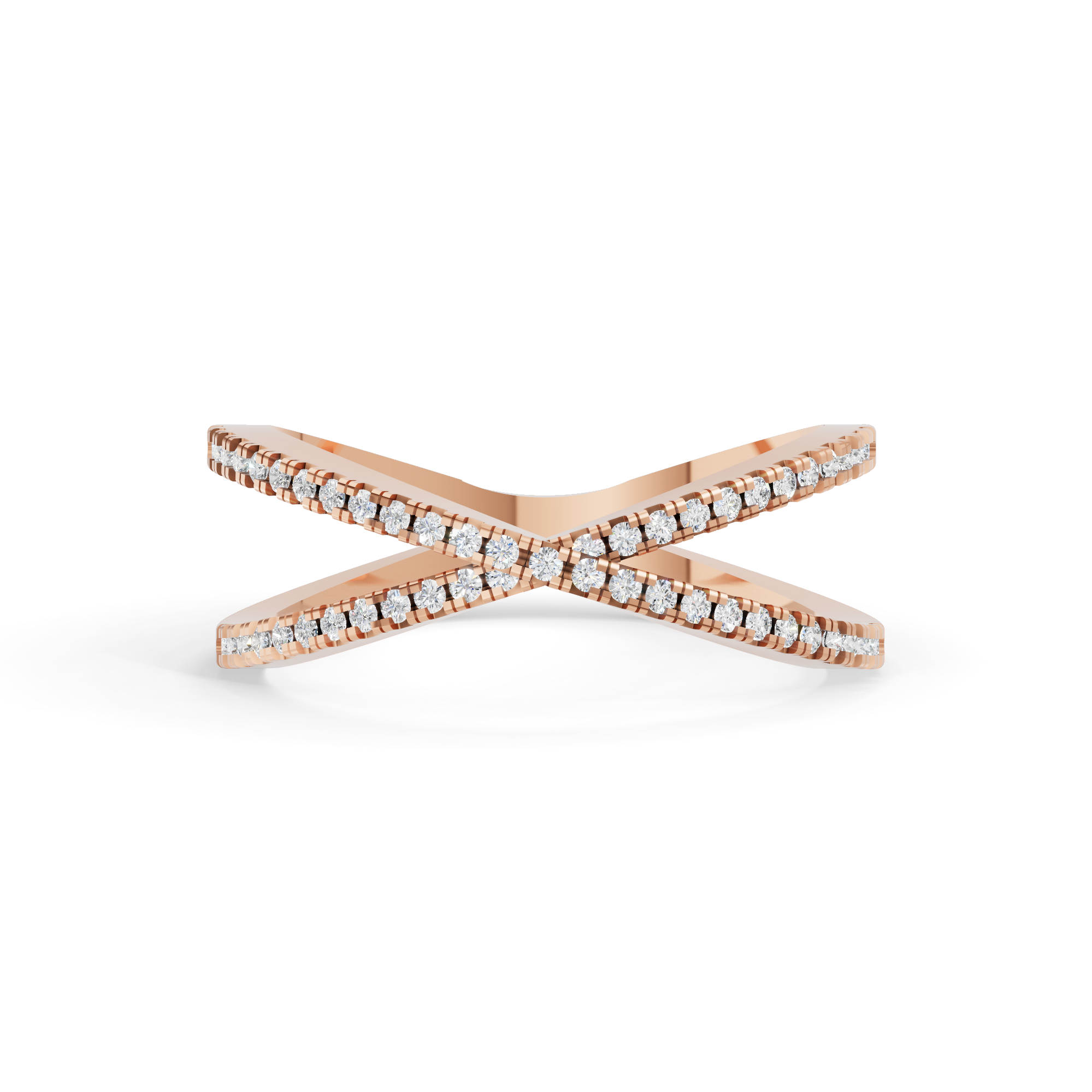 18k Rose Gold Plated X-Shaped Pave Moissanite Diamond Band Ring for Women
