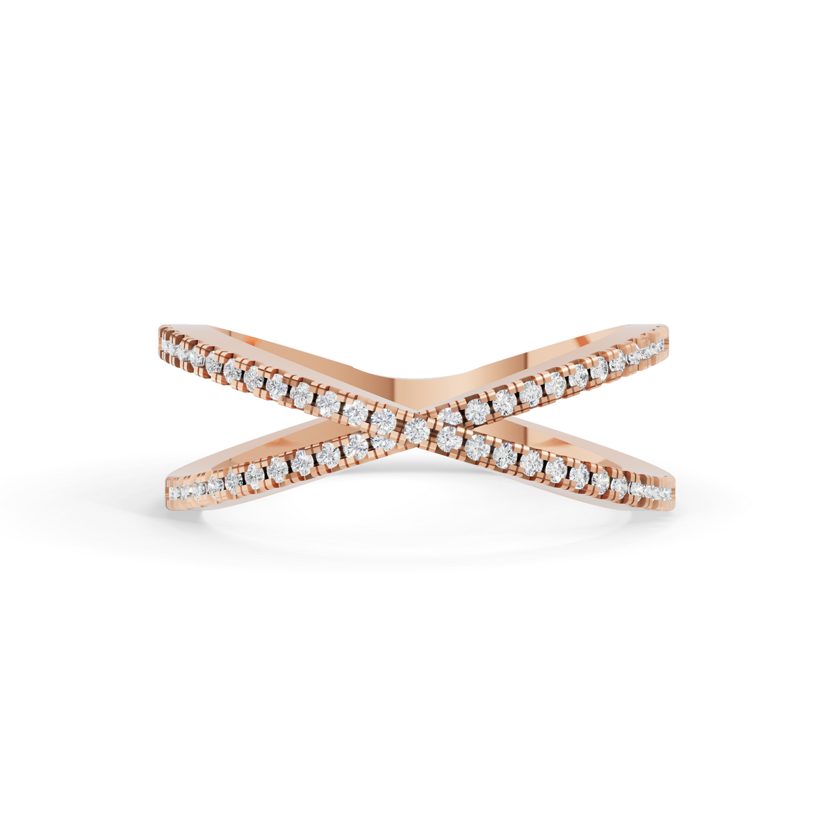 18k Rose Gold Plated X-Shaped Pave Moissanite Diamond Band Ring for Women