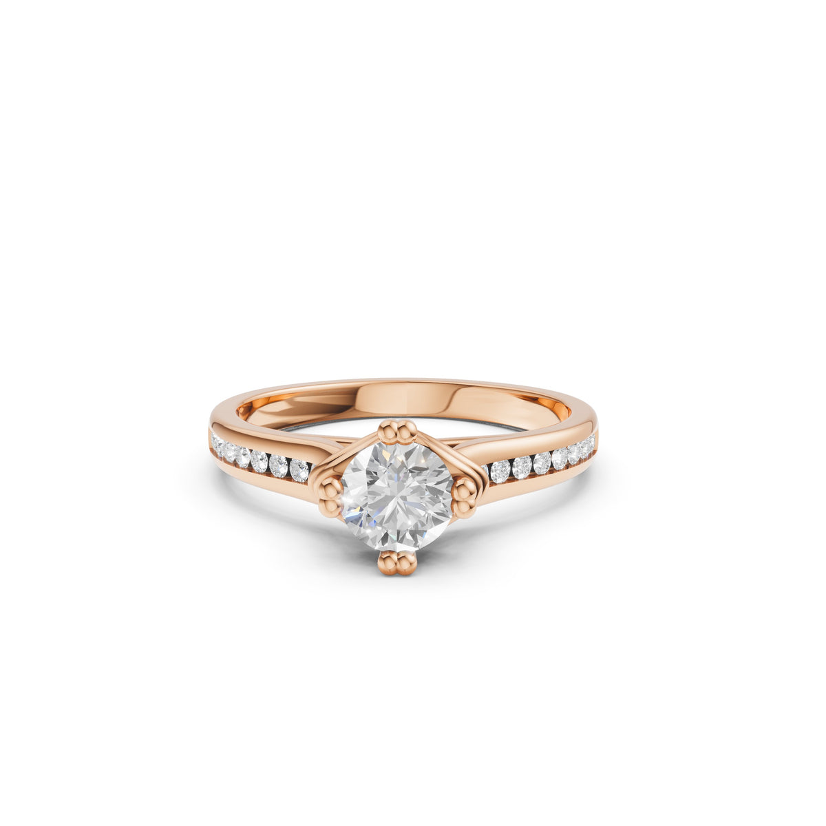Regal Solitaire Ring with Pave Moissanite on Rose gold band
