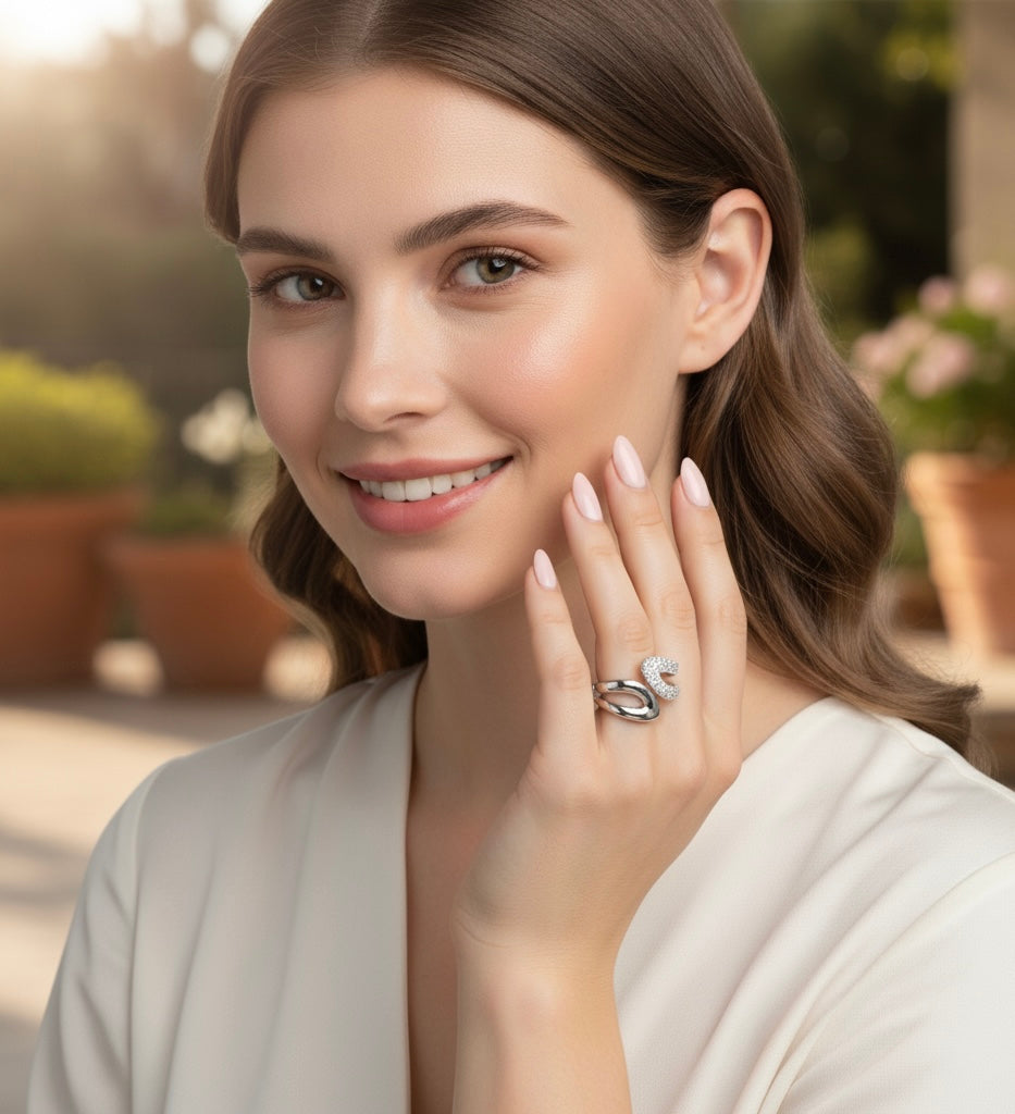 Sterling Silver Triple-Pavé Open Curve Moissanite Diamond Ring | Sstringz Fine Jewellery