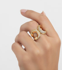 Sculpted Spiral Moissanite Diamond Statement Ring in 18K Gold-Plated Finish
