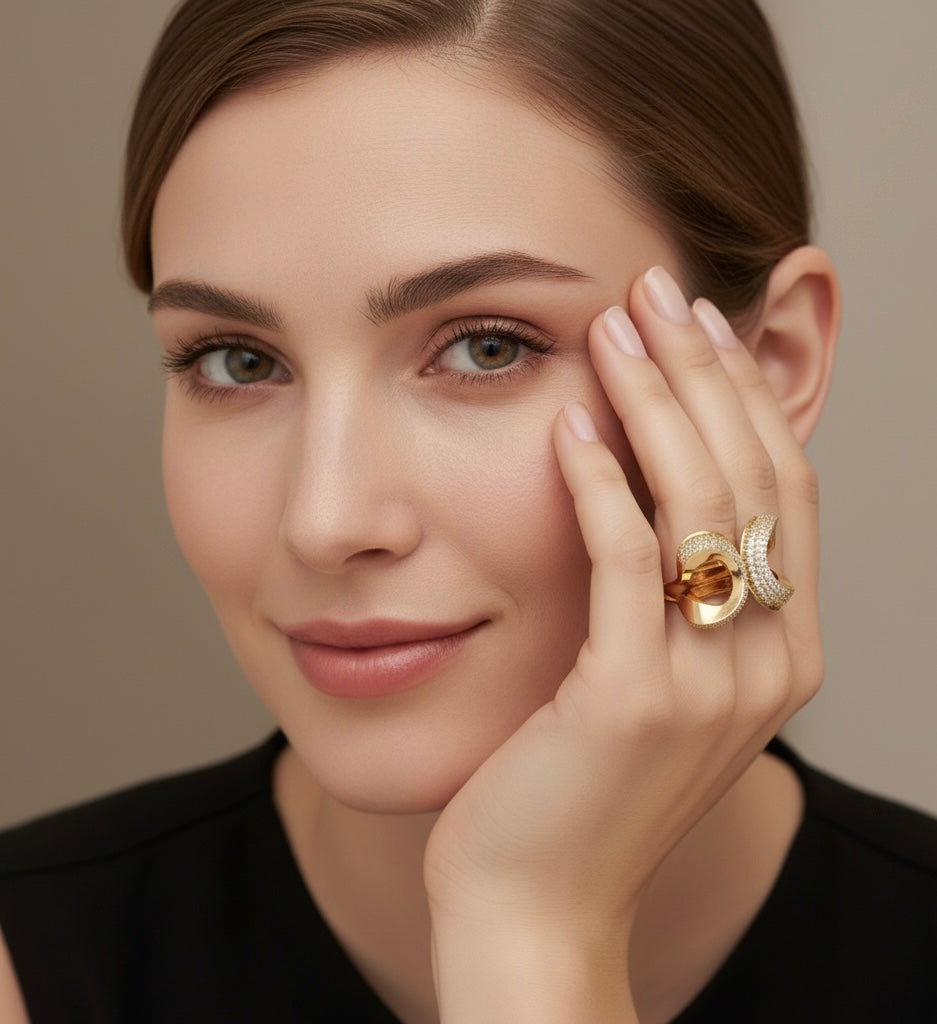 Sculpted Spiral Moissanite Diamond Statement Ring in 18K Gold-Plated Finish