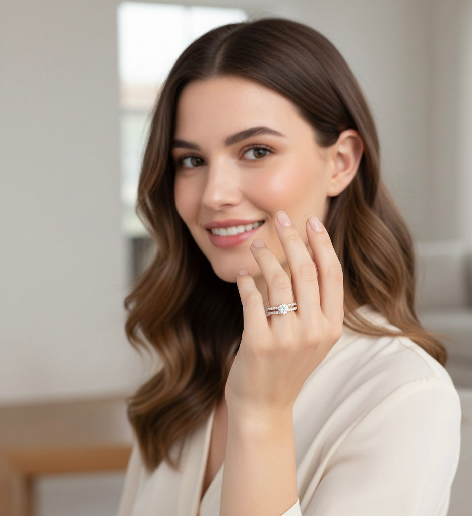 18k Rose Gold Plated Double-Row Solitaire Moissanite Diamond Ring for Women
