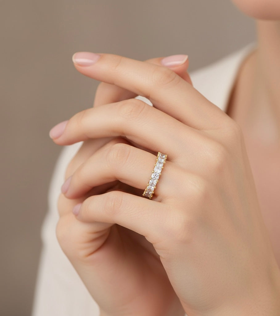 Princess-Cut Moissanite Diamond Eternity Band in 18K Gold-Plated Finish