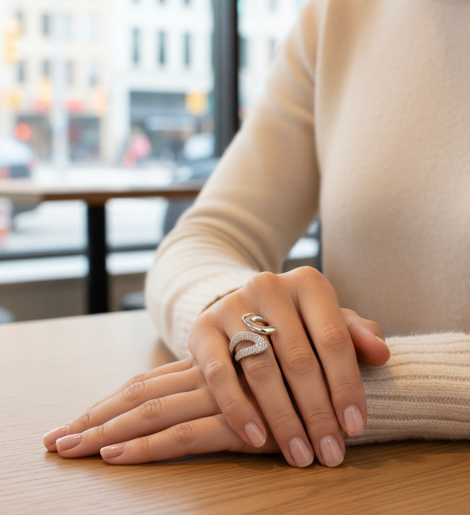 Sterling Silver Triple-Pavé Open Curve Moissanite Diamond Ring | Sstringz Fine Jewellery