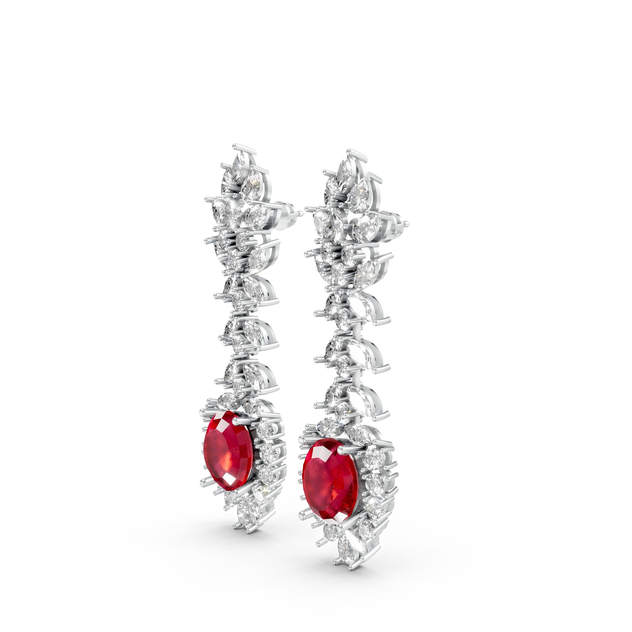 Ruby Radiance Marquise Cluster Dangle Earrings