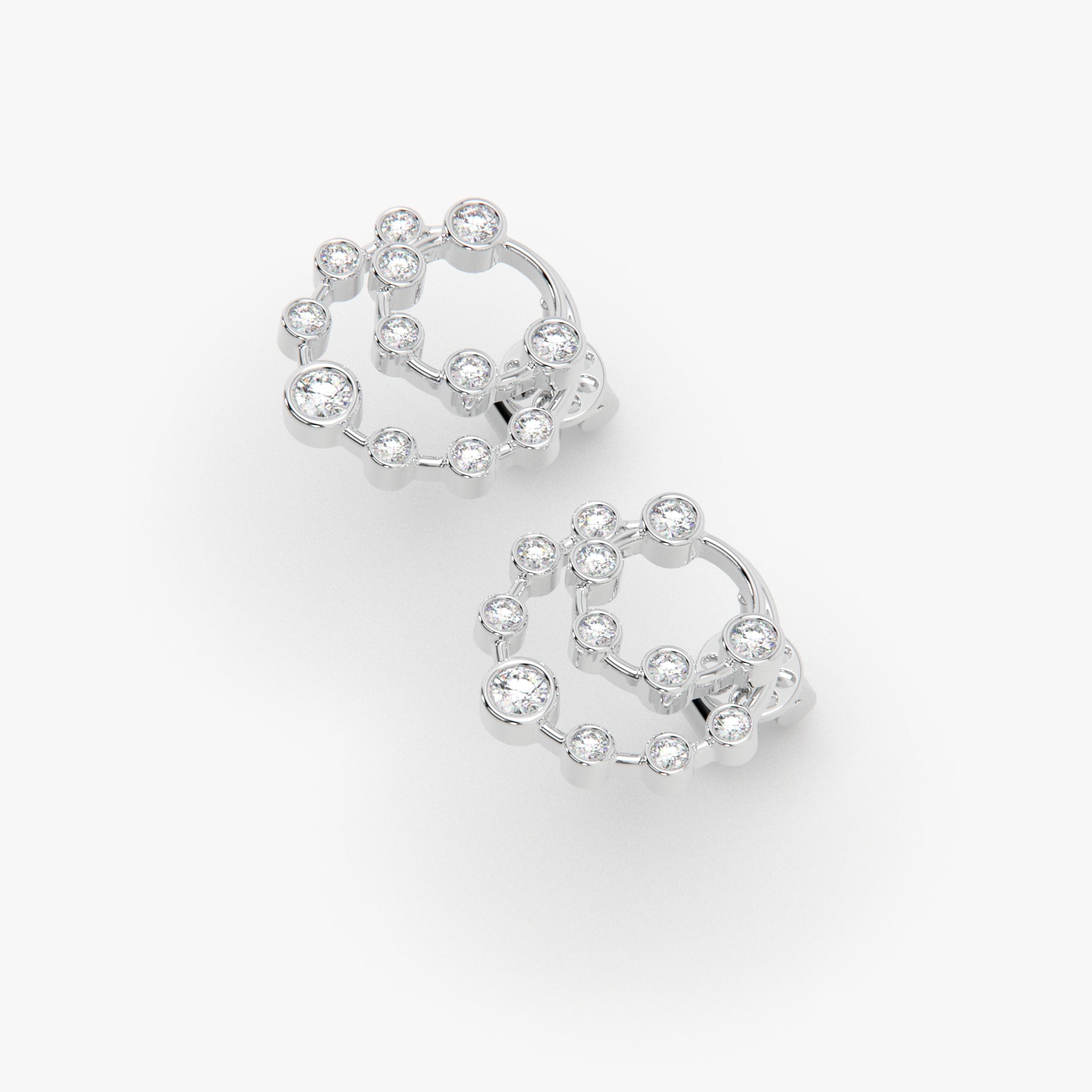 Radiant Double-Halo Moissanite Diamonds Circle Stud Earrings in Rhodium Finish
