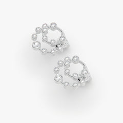 Radiant Double-Halo Moissanite Diamonds Circle Stud Earrings in Rhodium Finish