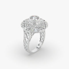 Sstringz Grand Regal Moissanite Diamond Dome Cocktail Ring – Pavé Halo Statement Ring for Women