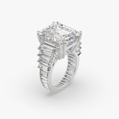 Emerald-Cut Solitaire Luxe Baguette Pavilion Statement Ring