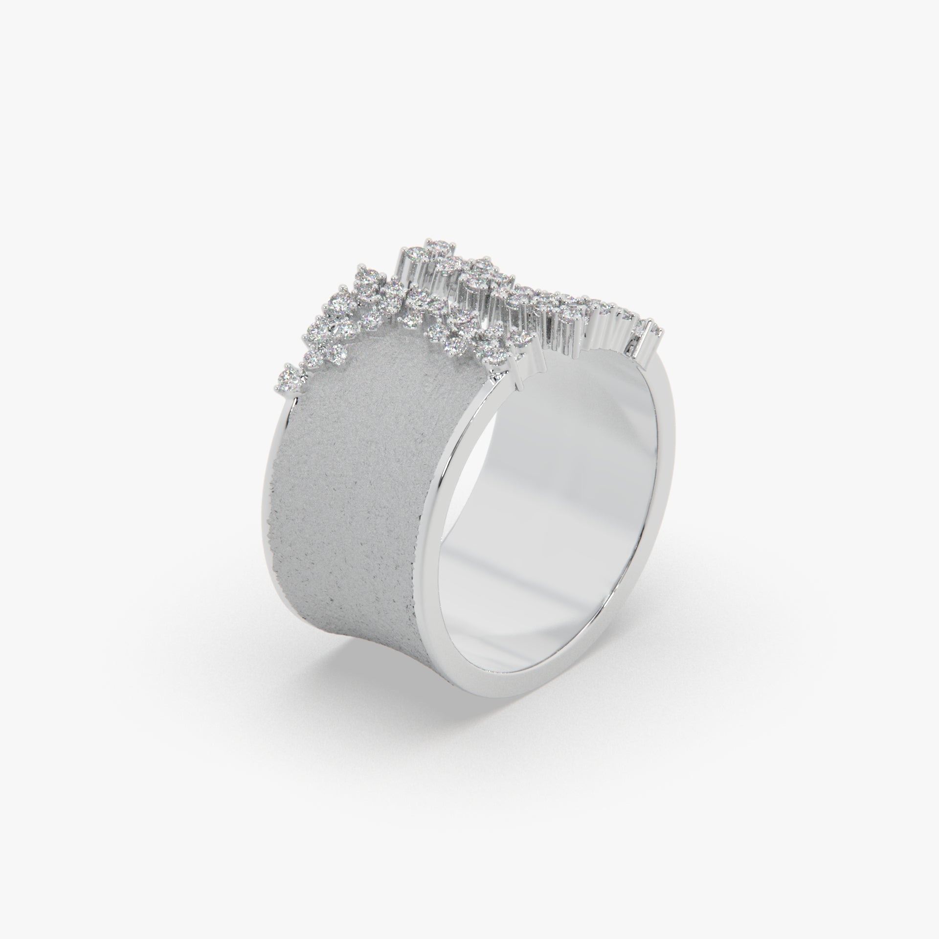 Textured Wide Open Band Ring with Clustered Moissanite Diamonds