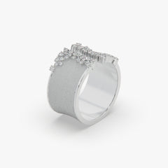 Textured Wide Open Band Ring with Clustered Moissanite Diamonds