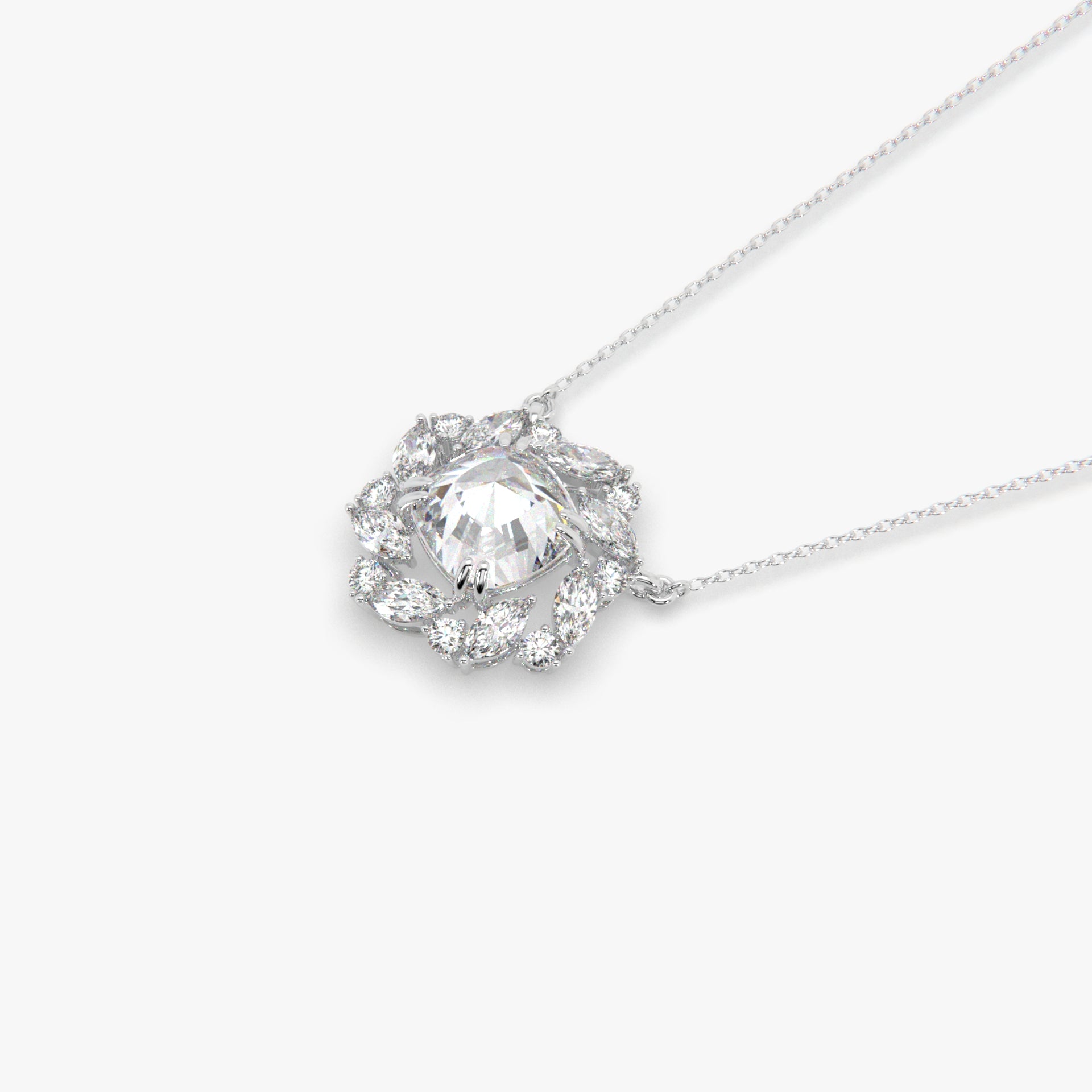 Celestial Bloom Halo Diamond Pendant Necklace – Premium Moissanite & Marquise Halo Design
