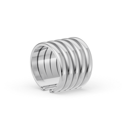 Modern Multi-Band Cuff Ring in High-Polish Rhodium Finish