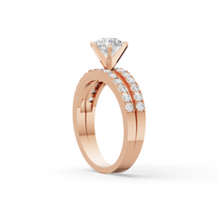 18k Rose Gold Plated Double-Row Solitaire Moissanite Diamond Ring for Women