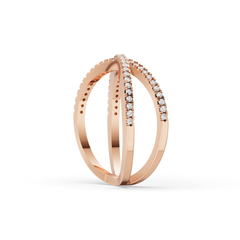 18k Rose Gold Plated X-Shaped Pave Moissanite Diamond Band Ring for Women