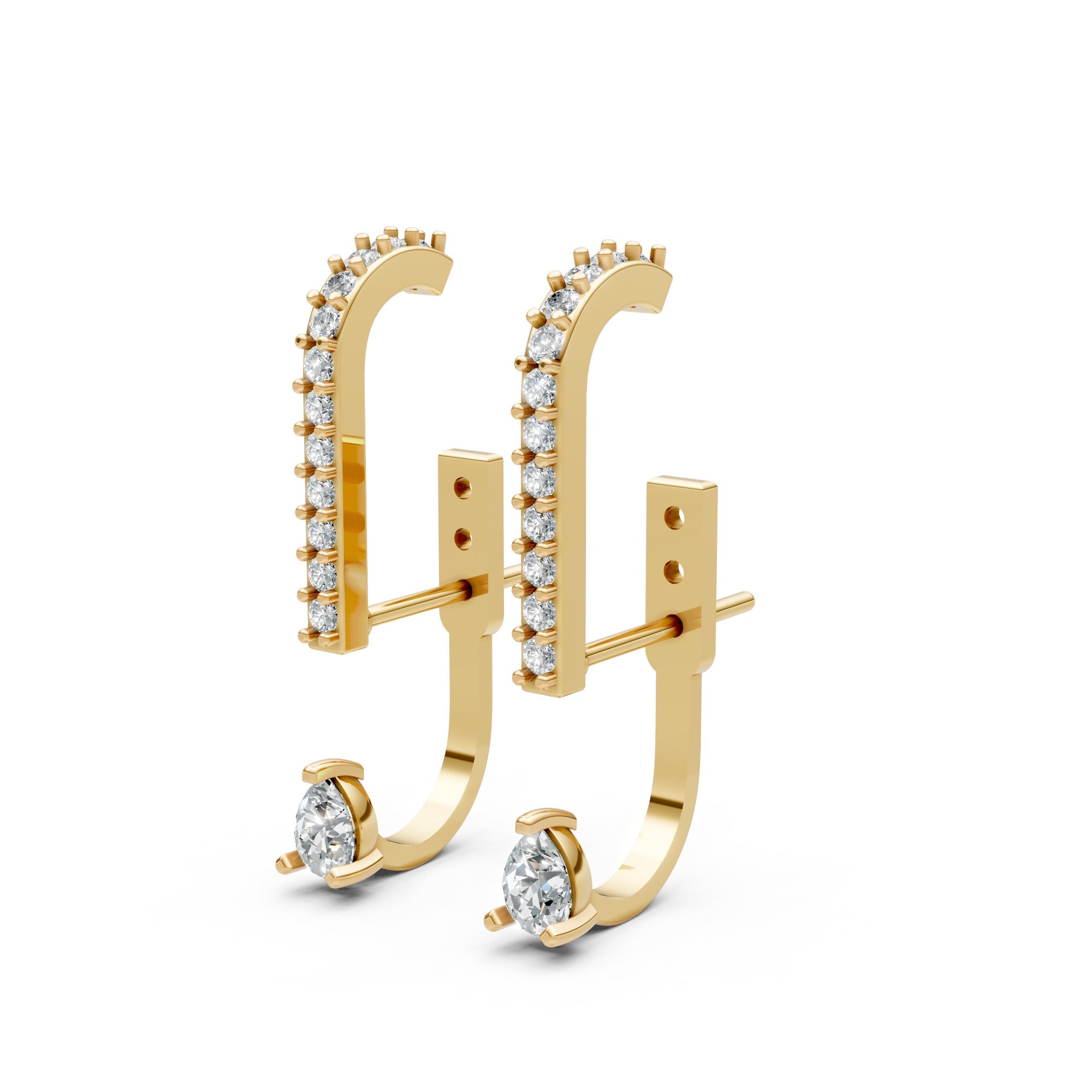 Elegant U-Shape Moissanite Diamonds Drop Earrings in 18K Gold-Plated Finish