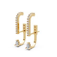 Elegant U-Shape Moissanite Diamonds Drop Earrings in 18K Gold-Plated Finish